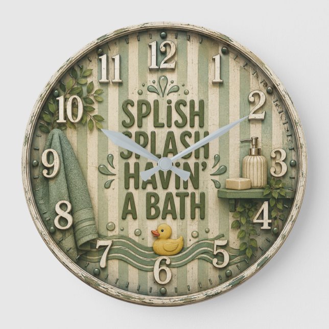 Splish Splash Havin' a Bath Farmhouse Bathroom  Stor Klocka (Framsida)