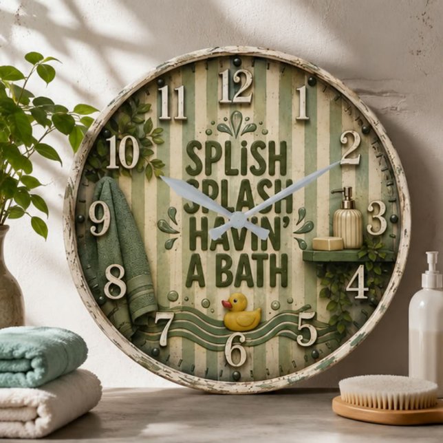 Splish Splash Havin' a Bath Farmhouse Bathroom  Stor Klocka (Skapare uppladdad)
