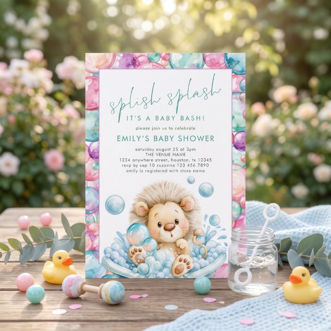 Splish Splash Lejon Bubblar Bebis Shower  Inbjudningar (Skapare uppladdad)