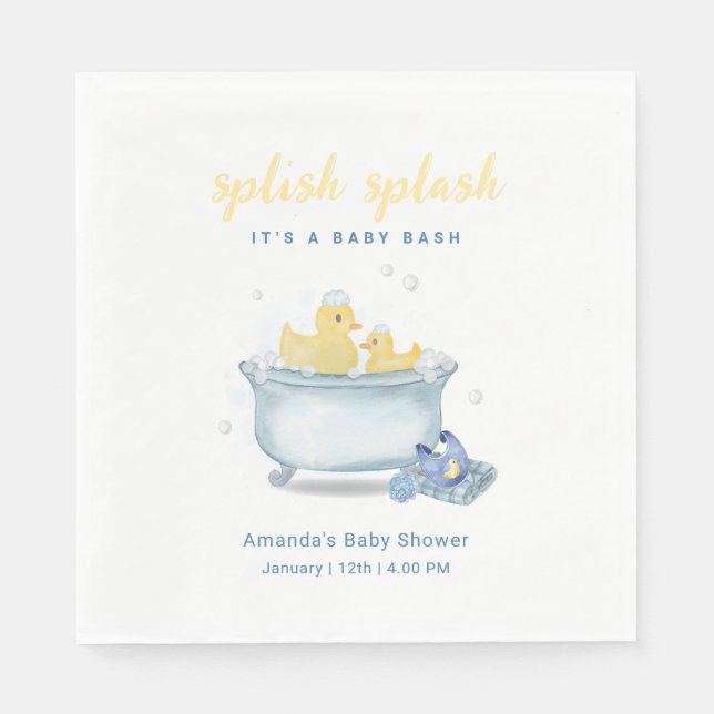 Splish Splash Mamma Anka Badkar Babyfirande Pappersservett (Framsidan)