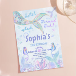 Splish Splash Mermaid Bash Födelsedagsinbjudan Inbjudningar
