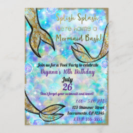 Splish Splash Mermaid Bash Pool Party Födelsedag Inbjudningar