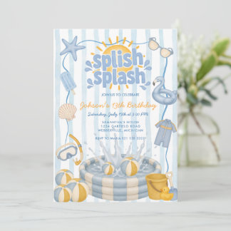 Splish Splash Pool Boy Party Födelsedagsinbjudan Inbjudningar