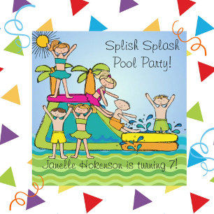 Splish Splash Pool Party Anpassningsbara Simfödels Inbjudningar