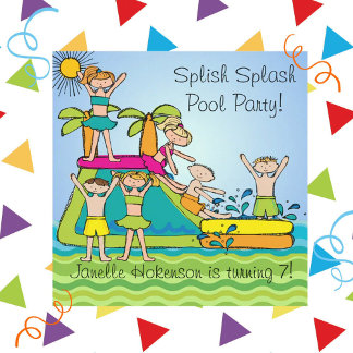 Splish Splash Pool Party Anpassningsbara Simfödels Inbjudningar