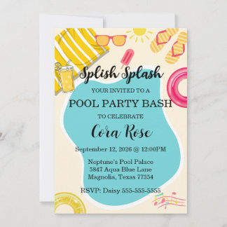 Splish Splash Pool Party Bash Birthday Inbjudningar