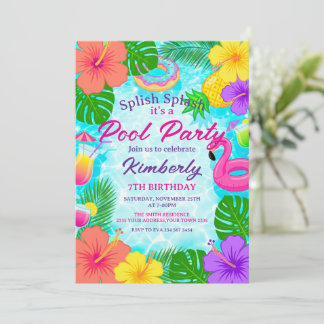 Splish Splash Pool Party Birthday Inbjudningar