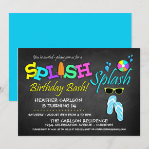 Splish Splash Pool Party Födelsedagsinbjudningar Inbjudningar