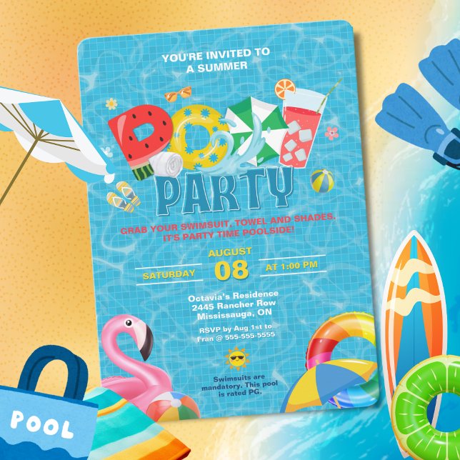 Splish Splash Pool Party Inbjudan (Pool Party Invitation -  Splish Splash!)