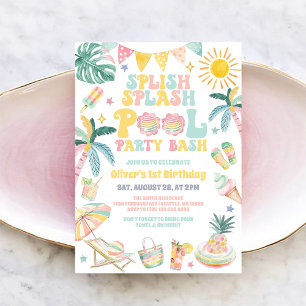 Splish Splash Poolparty Bash Sommarfödelsedag Inbjudningar