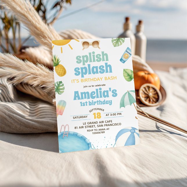 Splish Splash Poolparty Inbjudan till 1-årsdag (Skapare uppladdad)