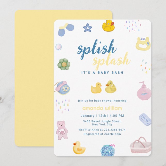 Splish Splash Rubber Duck Bath Baby Shower   Inbjudningar (Fram/baksida)