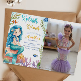 Splish Splash Siren 6-års födelsedagsinbjudan Inbjudningar