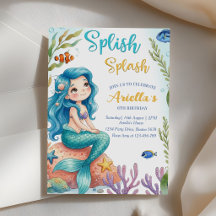 Splish Splash Siren 6-års födelsedinbjudan