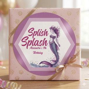 Splish Splash Siren Pool Party Födelsedag Runt Klistermärke