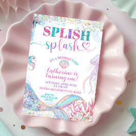 Splish Splash sjöjungfru kalas flicka födelsedagsi Inbjudningar