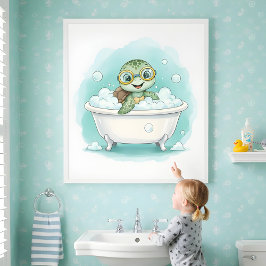 Splish Splash Sköldpadds Tid Barns Badrum Väggkons Poster