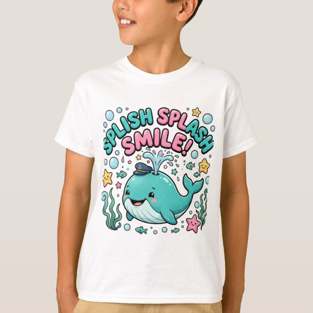 Splish Splash Smile Söt Val T-Shirt | Barn  (Framsida)