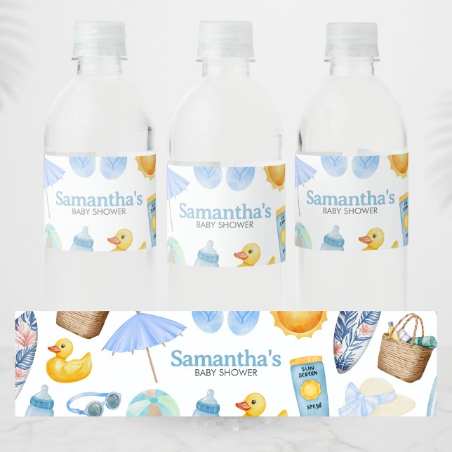 Splish Splash Sommar Baby Shower Vattenflaskor Etikett (Blue Splish Splash Baby Shower Bottle Label)