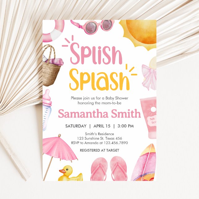 Splish Splash Sommar Babyshower Inbjudningar (Pink Splish Splash Baby Shower Invitation)