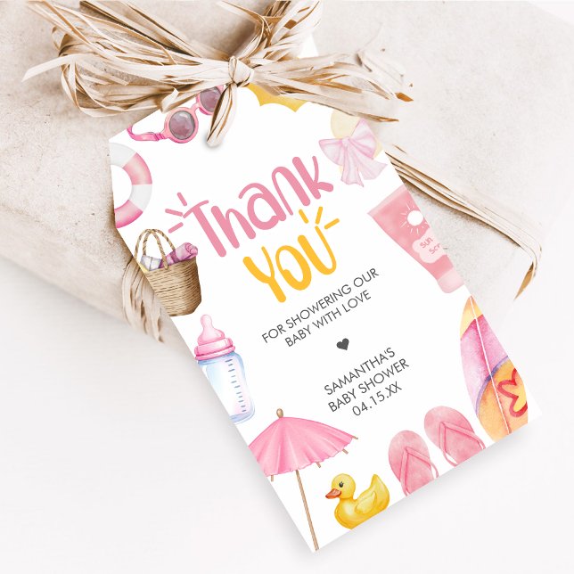 Splish Splash Sommar Babyshower Presentkort Presentetikett (Pink Splish Splash Baby Shower Favor Tags)