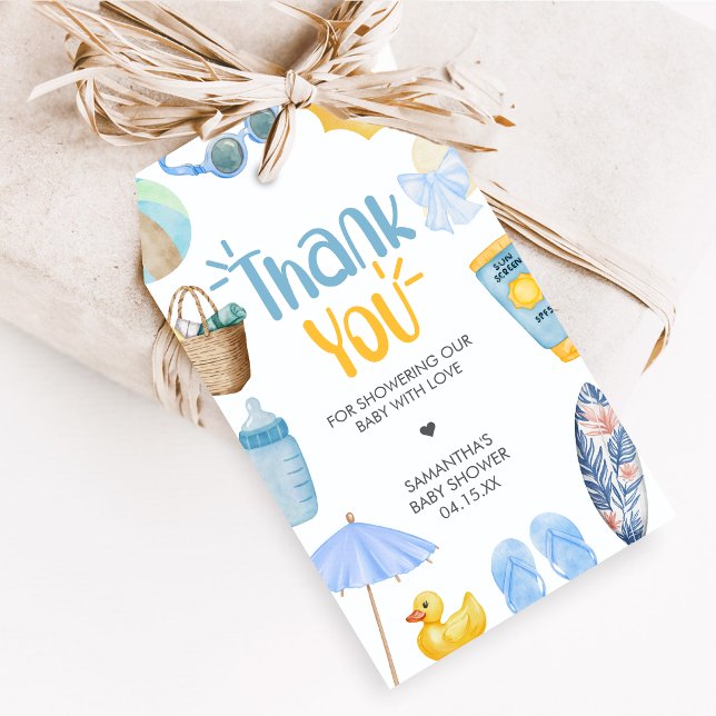 Splish Splash Sommar Babyshower Presentkort Presentetikett (Blue Splish Splash Baby Shower Favor Tags)