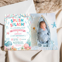 Splish Splash Söt Val Födelsedagsinbjudan till Hav