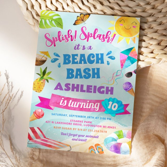 Splish Splash Strand Födelsedagsfest Inbjudan (Splish Splash Beach Birthday Party Invitation
)