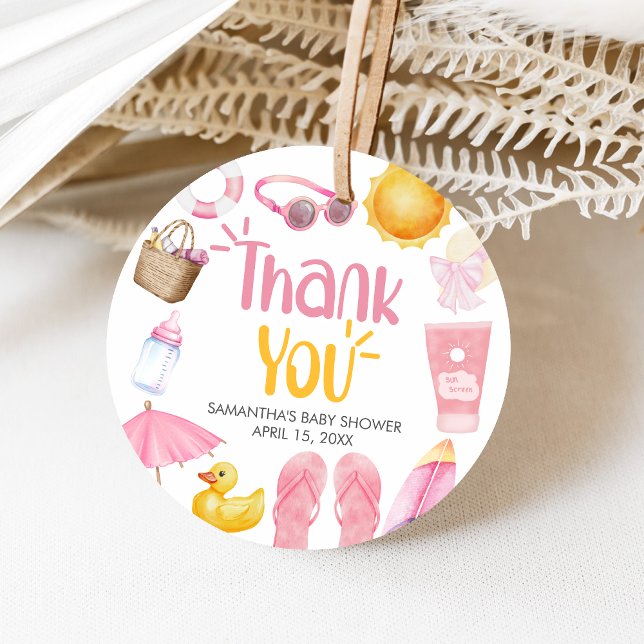 Splish Splash Summer Baby Shower Gåvor Etiketter (Pink Splish Splash Baby Shower Favor Tags)