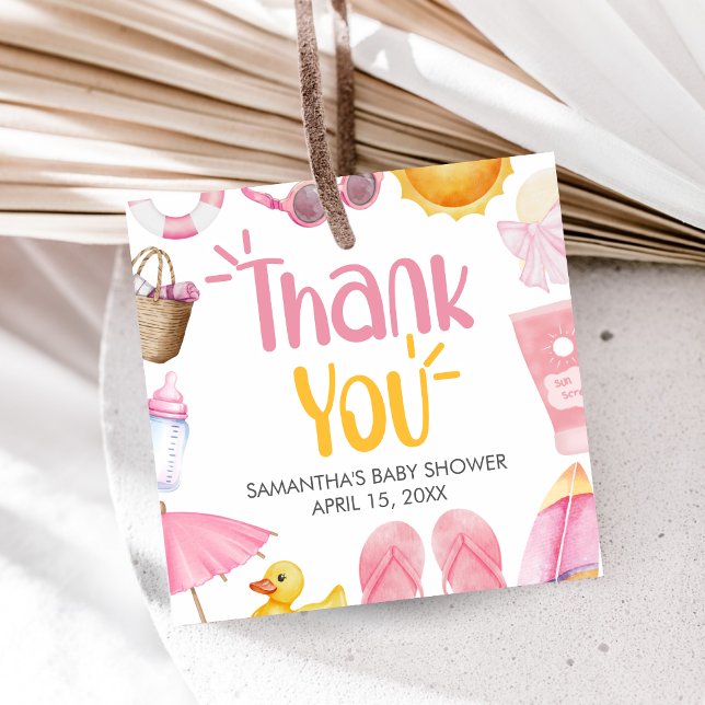Splish Splash Summer Baby Shower Gåvor Etiketter (Pink Splish Splash Baby Shower Favor Tags)