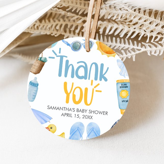 Splish Splash Summer Baby Shower Gåvor Etiketter (Blue Splish Splash Baby Shower Favor Tags)