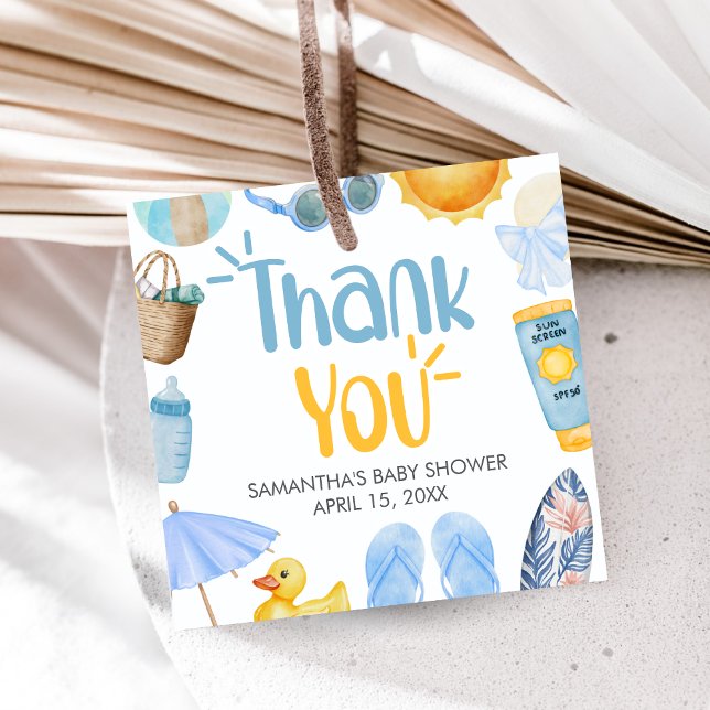 Splish Splash Summer Baby Shower Gåvor Etiketter (Blue Splish Splash Baby Shower Favor Tags)