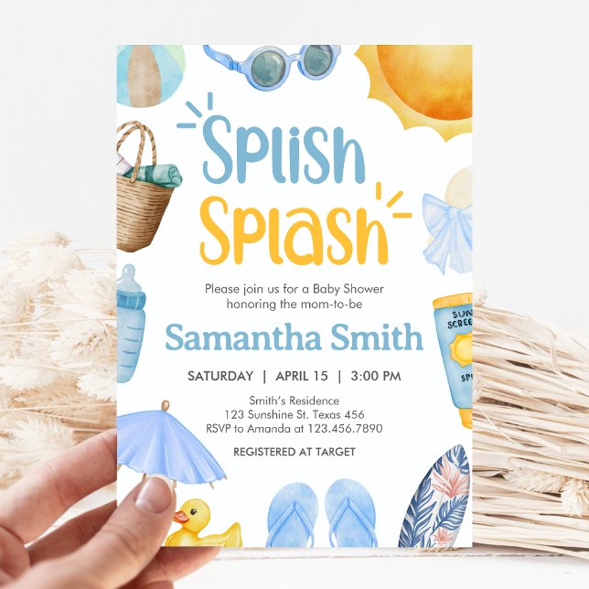 Splish Splash Summer Baby Shower Inbjudningar (Blue Splish Splash Baby Shower Invitation)