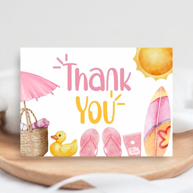 Splish Splash Summer Baby Shower Tack Kort (Pink Splish Splash Baby Shower Thank You Card)