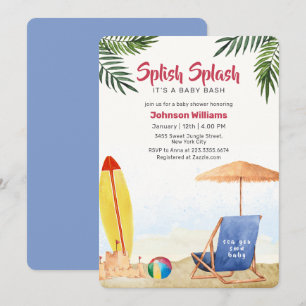 Splish Splash Surfbräda Beach Boy Baby Shower Inbjudningar