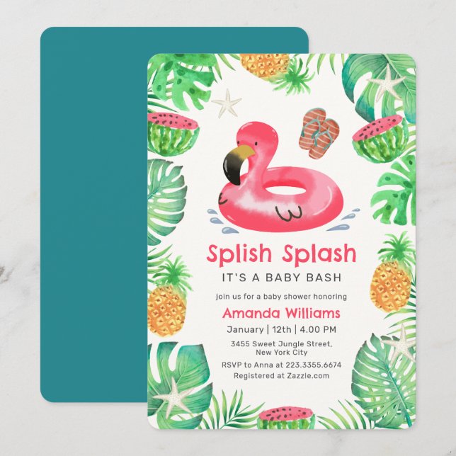 Splish Splash Tropisk Strand Pool Baby Shower  Inbjudningar (Fram/baksida)