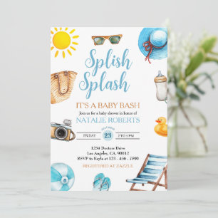 Splish Stänk Blue Beach Summer Boy Shower Inbjudningar