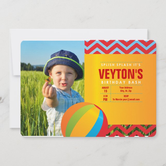 Splish stänk en födelsedagvåldsamt slaginbjudan inbjudningar (Framsida)