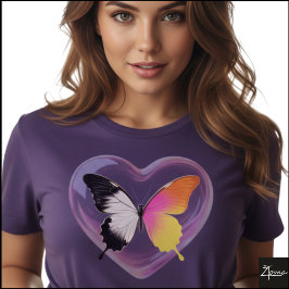 Split Butterfly Monochrome Neon Heart Graphic T Shirt