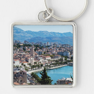 Split city Sefront Aerial view, Dalmatia, Kroatien Fyrkantig Silverfärgad Nyckelring