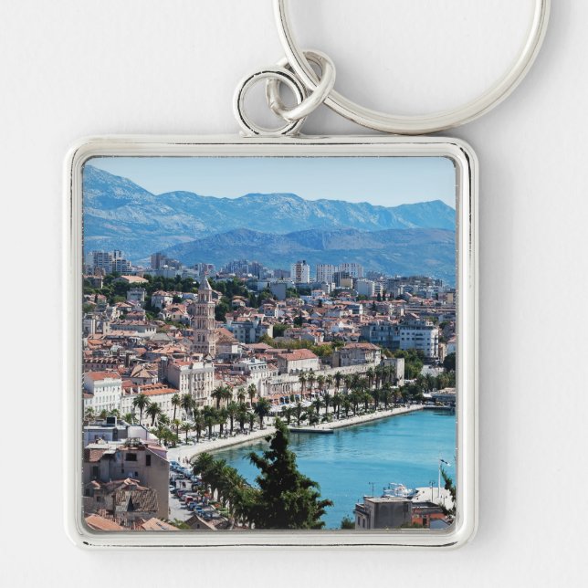 Split city Sefront Aerial view, Dalmatia, Kroatien Fyrkantig Silverfärgad Nyckelring (Framsidan)