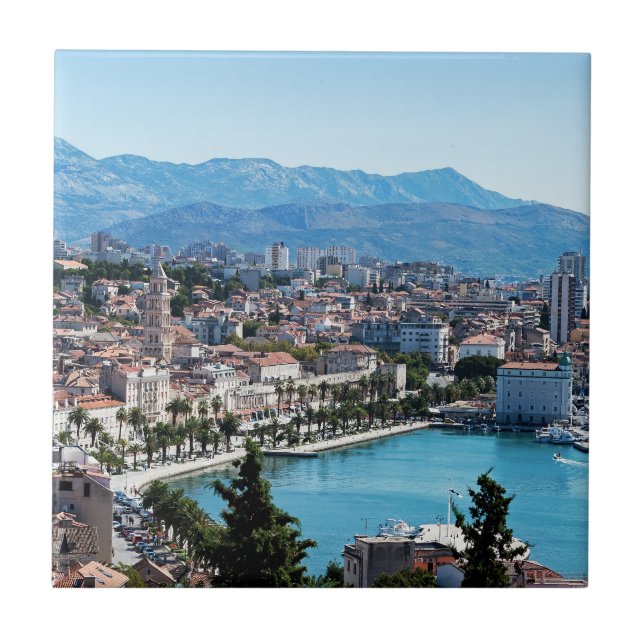 Split city Sefront Aerial view, Dalmatia, Kroatien Kakelplatta (Framsidan)