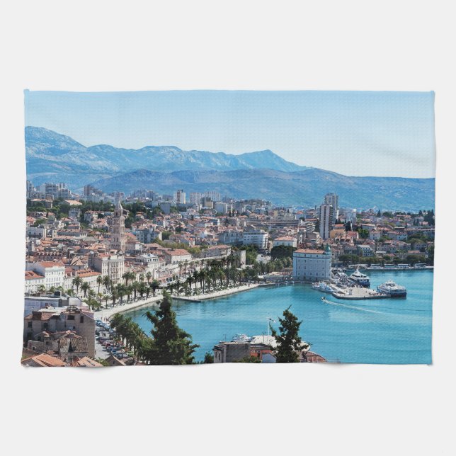 Split city Sefront Aerial view, Dalmatia, Kroatien Kökshandduk (Horisontell)