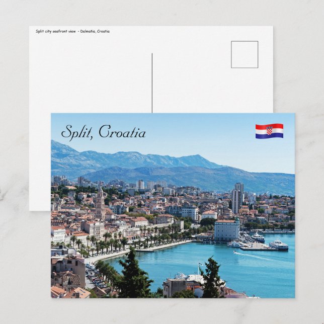 Split city Sefront Aerial view, Dalmatia, Kroatien Vykort (Fram/baksida)