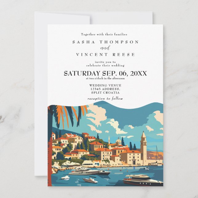 Split Croatia Wedding Invitation Retro Inbjudningar (Framsida)