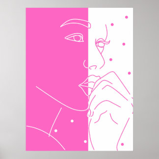Split Face Pink and White Polka Dot Line Art Poster