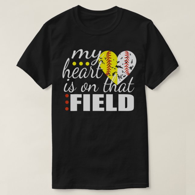 Split halva baseball Softball Heart Mitt hjärta är T Shirt (Design framsida)