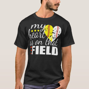 Split halva baseball Softball Heart Mitt hjärta är T Shirt