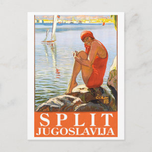 Split, Jugoslavien, flicka på klippan vid havet Vykort