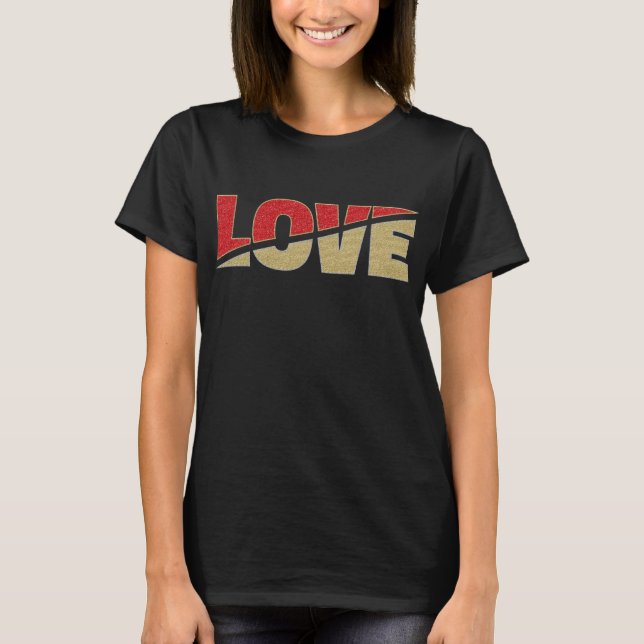 Split Kärlek Typography Red Guld Silver Glitter T Shirt (Framsida)